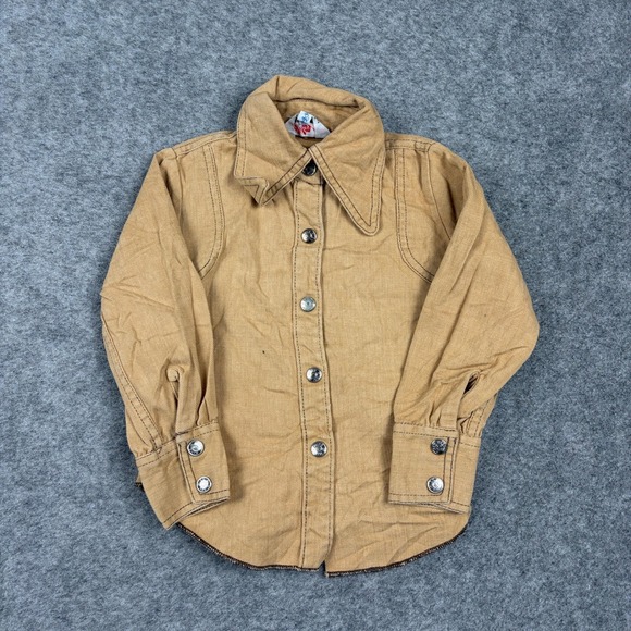Mitey Miss Other - Mitey Miss Button Up Shirt Girls Size 5 Tan Vintage Western Denim Long Sleeve